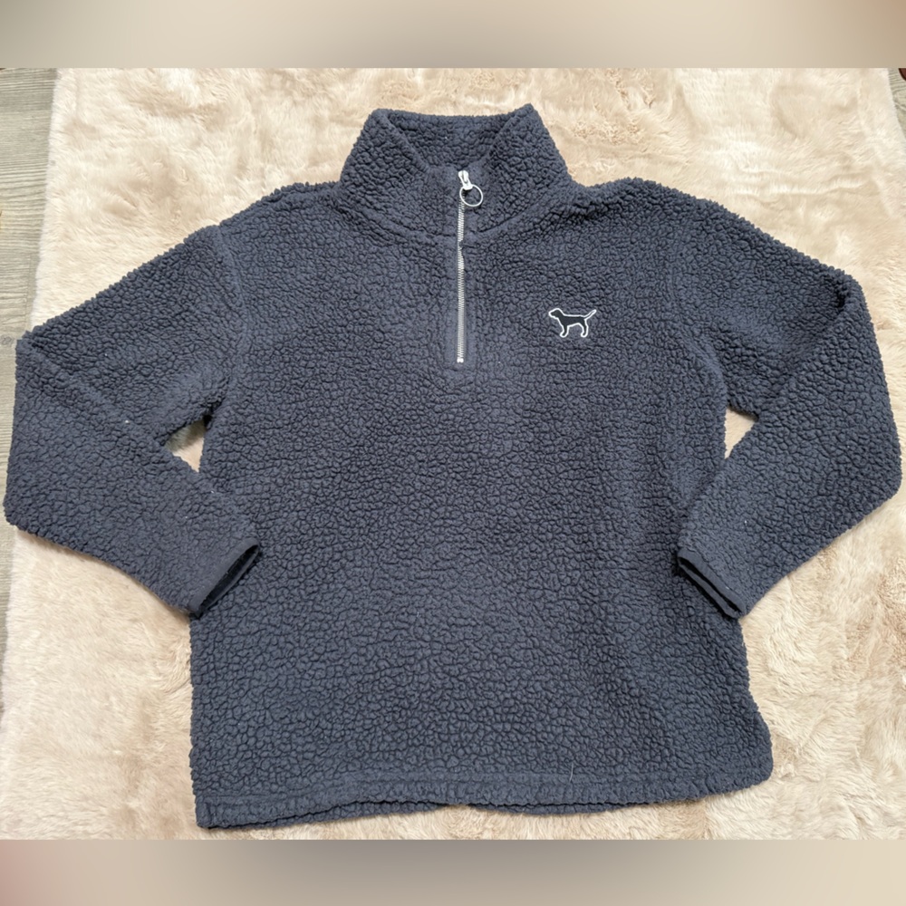 PINK Victoria's Secret Charcoal Fleece / Sherpa Turtleneck Sweater